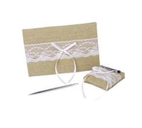TOPBATHY Carnet Orné De Dentelle livre d'or avec porte-stylo livre d'or de mariage livre d'or en jute porte-stylo en dentelle carnet Fournitures de mariage la mariée Guest Book