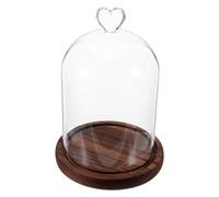 TOPBATHY Cloche en Verre Décorative de Cœur 12X16 CM avec Base en Bois Vieilli Dôme Transparent pour Fleurs Éternelles Stabilisées Vitrine de Table Anti-Poussière pour Décoration Maison