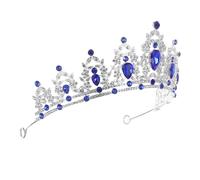 TOPBATHY Couronne Baroque Tiare de Reine Argenté Bleu Nuit Accessoire de Cheveux Cristal pour Mariage Anniversaire et Événements Spéciaux