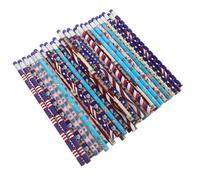 TOPBATHY Crayons en Bois pour Garçon et Filles 48 Pcs Drapeau Américain Thème Fête de L'indépendance 4 Juillet Petits Crayons Multifonctions Non Taillés Usage Scolaire Anniversaire