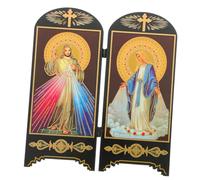 TOPBATHY Décoration Dintérieur Catholique Ornement Statue Religieuse De La Vierge Jésus Plaque En Bois