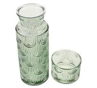 TOPBATHY Embossed Glass Water Jug And Tumbler Set For Nightstand Decorative Cold Beverage Pitcher With Glass Compact Bedside Water Carafe For Everyday Hydration