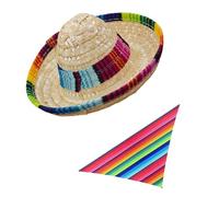 TOPBATHY Ensemble Chapeau Mexicain en Paille et Écharpe Triangulaire pour Chien et Petits Animaux, Taille Adaptable, Style Fiesta Mignon pour Tout Événement