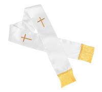 TOPBATHY Étole de Mariage Réversible en Satin avec Broderie Croix et | Cérémonie D’église, Style Traditionnel Élégant, Blanc 53 Pouces, Accessoire Clergé Homme Femme