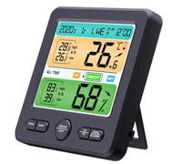 TOPBATHY Horloge Thermomètre Intérieure, Thermomètre Hygromètre Électronique, Abs Noir, Précision ±1 °c et ±5 % Hr, Support Pliable, Pose Bureau ou Murale, sans Pile