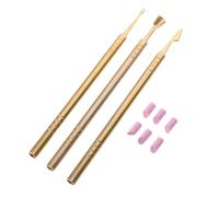 TOPBATHY Kit de Manucure Professionnel Doré à Double Embout en Métal avec 6 Pierres à Ongles, Pochette Pvc, Outil de Précision Pousse-cuticules, pour Soin des Ongles et Usage Voyage