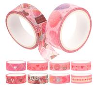 TOPBATHY Lot de 10 Rubans Adhésifs Washi Décoratifs Imprimés Papier Washi Multi-Usages Motifs Saint-Valentin 15 MM X 10 M pour Décoration Scrapbooking Journal Intime et Emballage