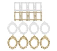TOPBATHY Lot de 16 Cadres Photo Miniatures Baroques en Plastique Vintage, Petits Cadres Ovales et Rectangulaires Dorés et Blancs, Décoration Artisanale pour Coques de Téléphone et