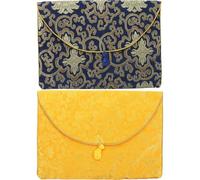 TOPBATHY Lot de 2 Pochettes pour Écritures Bouddhistes en Brocart Paquet de Rangement Ethniques Motifs Bleu Floral et Jaune Dragon Étuis Légers et Compacts pour Textes Sacrés Voyage et