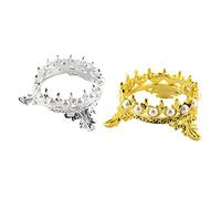 TOPBATHY Lot de 2 Porte-stylos Couronne pour Manucure en Alliage et Perles, Support Rangement Pinceaux et Vernis à Ongles, Accessoires Beauté Ongles Élégants Doré et Argenté, Salon