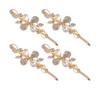 TOPBATHY Lot de 4 Petites Pinces à Cheveux en Métal Doré et Strass, Barrettes Plates 6,2 Cm pour Cheveux Fins, Accessoires Coiffure pour Fêtes, Banquets et Usage Quotidien