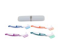 TOPBATHY Lot de 4 Sets de Sets de Brosses à Dents pour Fausses Dents avec Double Angle, Manche Épais en Pp, Étui Portable pour Nettoyage Précis et Hygiène en Voyage ou Repas