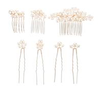 TOPBATHY Lot de 7 Accessoires pour Cheveux de Mariée en Perles Peignes et Épingles Dorés Ensemble Élégant pour Mariage Soirée et Cérémonie Convient aux Femmes et Filles Coiffure