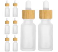 TOPBATHY Lot de 8 Flacons Compte-gouttes en Verre 20ml avec Anneau en Bambou Givré, pour Huiles Essentielles, Voyage et Aromathérapie, Flacons Portables et Précis pour Usage Cosmétique