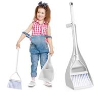 TOPBATHY Mini Balai Et Pelle À PoussièRe Pour Enfants, Ensemble De Nettoyage Compact Pour Bureau Et Cuisine, Design À Dents, 2 PièCes, Grand Format, Gris Blanc