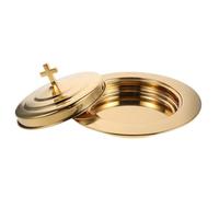 TOPBATHY Plateau de Communion Rond avec Couvercle, Acier Inoxydable Doré | Finition Polie, Bord Épais, Usage en Cérémonies Religieuses, pour Églises et Rassemblements
