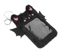 TOPBATHY Porte-cartes en Peluche Noir Ailes de Démon, Étui Transparent pour Carte D'identité et Carte Bancaire, Porte-clés Réutilisable Compact et Léger, pour Étudiants et Bureau