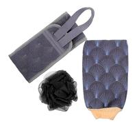TOPBATHY Set de 3 Accessoires Bain Serviette Exfoliante Double Face en Polyester Épais, Moufles Exfoliant et Boule de Bain Gommage Corporel