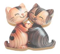 TOPBATHY Statuette de Couple de Chats en Bois Cœur, Décoration