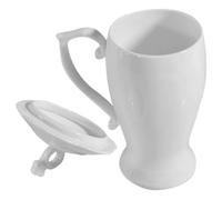 TOPBATHY Tasse à Café en Céramique 375ml avec Couvercle, Blanc | Usage Restaurant et Bureau, Style Délicat aux Lignes Élégantes, Format Pratique pour Diverses Occasions