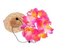 TOPBATHY Tenue Hawaïenne pour Petits Chiens Chapeau en Paille et Guirlande Fleurie, Tissu Léger Protégeant du Soleil pour Fêtes et Séances Photo