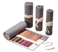 TOPBATHY Trousse Crayons Enroulable Grise Toile Grand Organisateur de Rangement Emplacements pour Crayons Stylos Feutres Pochette Pratique pour Dessin et Croquis