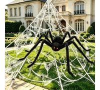 TOPBELIEF Kit de Décoration D'araignée Géante Halloween, 1.25M Géant Araignée Halloween, Peluche Fausse Araignée avec Toile D’araignée Triangulaire de 7M, 40g Toile D’araignée, 20 Mini-Araignées