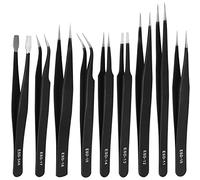 TOPBELIEF Lot de 9 pinces à épiler ESD de précision en acier inoxydable, anti-statique, multi-fonctions pour l'électronique, la fabrication de bijoux, le laboratoire, la réparation, les loisirs