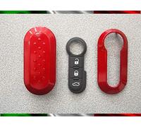 TOPBEST Coque de clé + Boutons en Caoutchouc pour Fiat 500 Grande Punto Evo Bravo Panda 500L Lancia Y YPSILON MUSA Delta Coquille Rouge Rubis