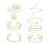 TopBine Lot de 7 bracelets de bras ouverts pour femme - Doré - Réglable - Bijoux élégants pour fête quotidienne - Ensemble de brassards minimalistes