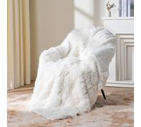 Topblan Couverture lestée en fausse fourrure de 5,4 kg, couverture pelucheuse à poils longs avec polaire sherpa de qualité supérieure, couverture de lit chaude et confortable pour aider à mieux dormir, 121,9 x 182,9 cm, crème