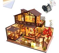 TOPBSFARNY Bricolage Style Japonais Villa Scène Modèle Architectural Fleurs de Cerisier Jardin Monté Jouet Maison Maison de Musique Maison Kit avec LED et Protection de Poupée 3D Maison de Poupée