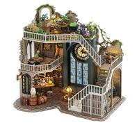 TOPBSFARNY DIY Mini Maison Magique Kit Maison de Poupée Montée à la Main Chalet Magique, Mini Poupée en Bois 3D Maison Artisanat Modèle avec Couvercle Anti-Poussière et LED, Idée Créative de Salle