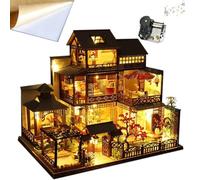 TOPBSFARNY DIY Villa japonaise - Modèle d'architecture - Fleurs de cerisier - Jouet - Maison de musique - Kit avec protection contre la poussière - Maison de poupée 3D - Cadeau créatif