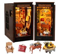 TOPBSFARNY Kit de bibliothèque miniature à monter soi-même, maison de poupée, agence de détective, serre-livres en bois 3D, décoration avec lumière LED pour adulte