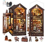 TOPBSFARNY Kit de livre Nook à faire soi-même avec mouvements musicaux - Style café - Maison miniature - Puzzle de serre-livres 3D en bois - Décoration de bibliothèque pour adultes - Anniversaire