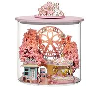 TOPBSFARNY Kit de maison de poupée miniature à LED à monter soi-même, modèle de maison de poupée, meubles en bois pour la Saint-Valentin, cadeaux créatifs (paysage sakura)