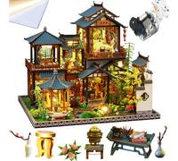 TOPBSFARNY Kit maison de poupée 3D en bois assemblée à faire soi-même - Scène miniature de style chinois - Scène de cour avec musique créative - Cadeau d'anniversaire d'Halloween (avec housse