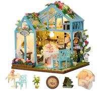 TOPBSFARNY Kit maison de poupée en bois à faire soi-même, style vintage européen, thème thé de l'après-midi, maison de fleurs en verre, miniature, cadeau de Saint-Valentin, mariage, anniversaire