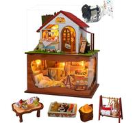 TOPBSFARNY Kit maison de poupée miniature à monter soi-même, modèle de maison à plusieurs étages avec lumières et mouvement musical pour la famille et les amis Halloween (avec housse anti-poussière)