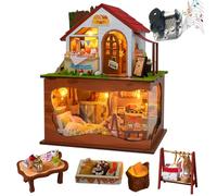 TOPBSFARNY Kit maison de poupée miniature à monter soi-même, modèle de maison à plusieurs étages avec lumières et mouvement musical pour la famille et les amis Halloween (sans housse anti-poussière)