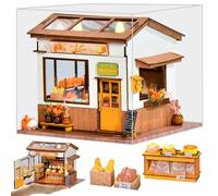 TOPBSFARNY Kit maison miniature pour adultes, boulangerie, maison de poupées avec porte ouverte, lumières LED, meubles inclus, cadeau d'anniversaire pour femme/homme (avec housse anti-poussière)
