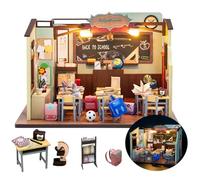 TOPBSFARNY Kit miniature de maison de poupée DIY - Modèle de salle de classe avec meubles - Poupées en bois - Puzzle - Jouet pour ami - Cadeau d'anniversaire - Kit miniature fait à la main (sans