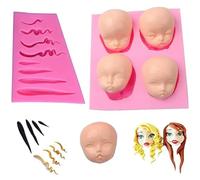 TOPBSFARNY Lot de 2 moules en silicone en forme de tête de poupée pour fabrication de gâteaux, argile, bougies, savons