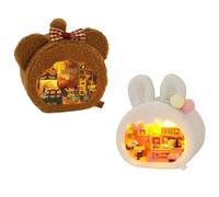 TOPBSFARNY Lot de 2 supports de livres en bois 3D pour maison de poupée avec lumière LED pour adultes pour construire la créativité, Noël, Halloween