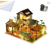 TOPBSFARNY Maison de poupée 3D assemblée en bois miniature à l'ancienne maison de style rustique avec housse anti-poussière et mouvement musical Kit de construction Petite maison en bois Puzzle