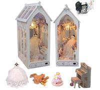 TOPBSFARNY Maison de poupée à faire soi-même avec mouvement musical, livre à thème de mariage, nook, design miroir illusion, bibliothèque, décoration de bureau, modèle pour adultes, cadeau de mariage