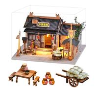TOPBSFARNY Maison de poupée miniature de style chinois à faire soi-même, modèle de magasin en bois fait à la main avec lumières LED, décoration de bureau de Noël cadeaux pour adultes (avec housse