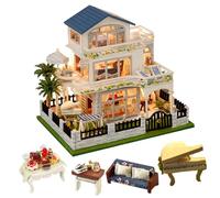 TOPBSFARNY Maison de poupée miniature en bois de style européen, kit de construction de maison de poupée DIY, bâtiment de villa 3D, modèle de créativité, cadeaux pour amis et parents