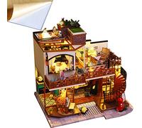 TOPBSFARNY Mini maison avec LED DIY Dollhouse Kit Creative Room Miniature Vintage Style Européen Jouet Puzzle Noël Assemblée Maison de Poupée pour Filles Femmes